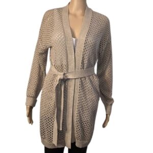 MARELLA Sweater Open Knit Cardigan Tie Light Beige Gold Shimmer Womens